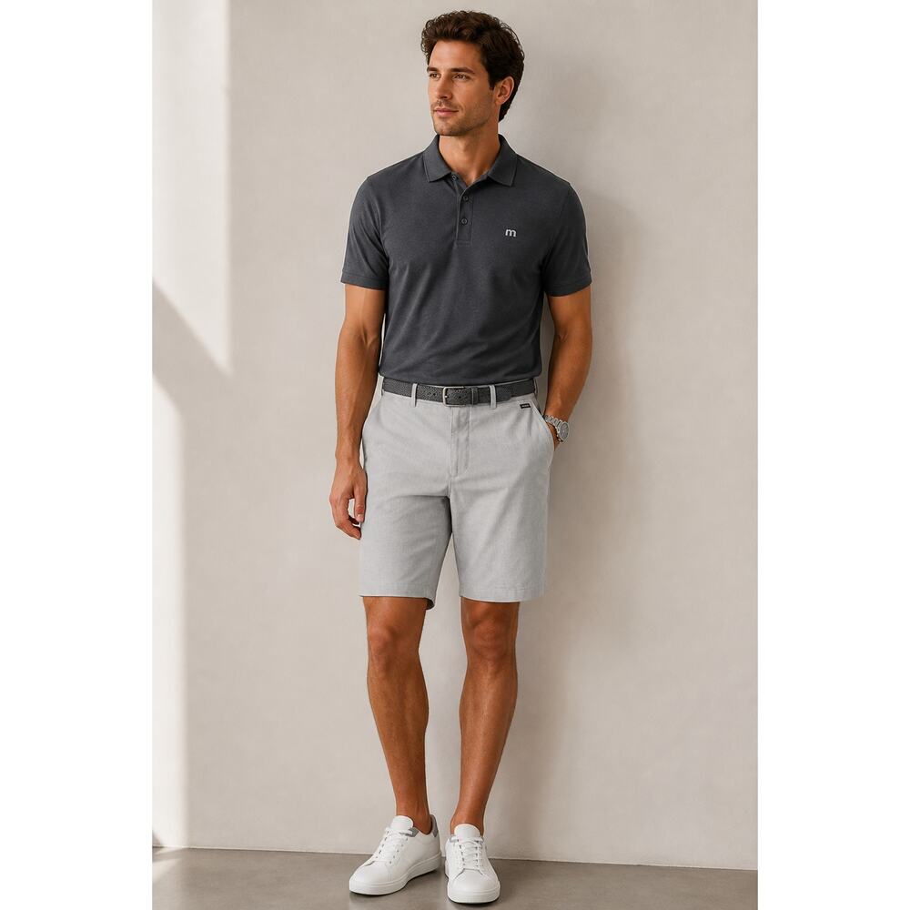 TRAVIS MATHEW Tan Flat Front Golf Shorts Size 32 Preppy Casual